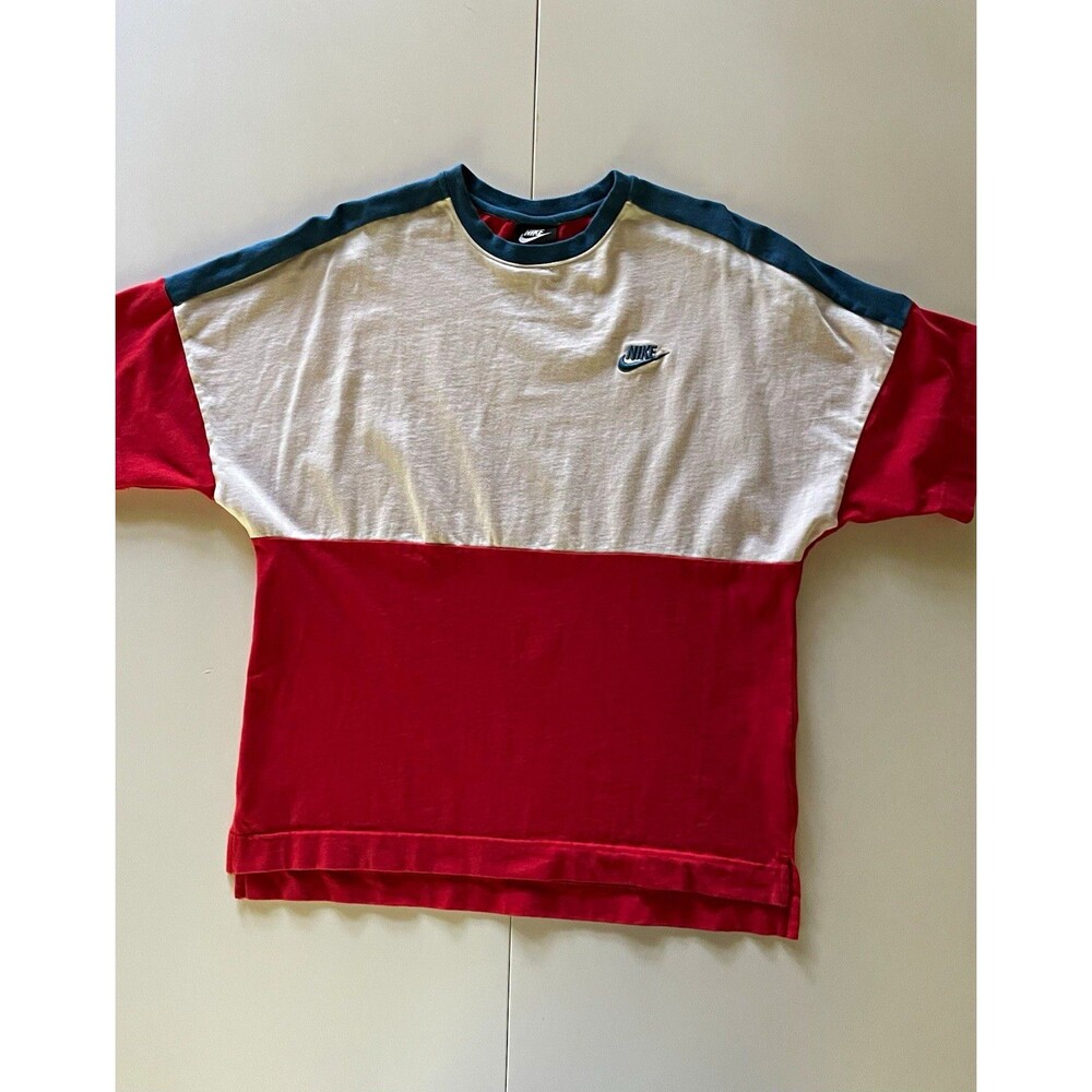 Nike Men's M Red White Blue Colorblock Crewneck Short Sleeve 100% Cotton Tee